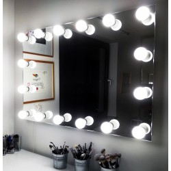 120x90 cm - Lustro do makijażu typu Hollywood z oświetleniem LED z 3 stron - bez ramy